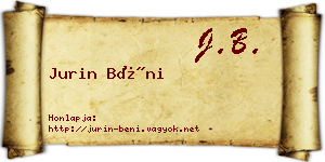 Jurin Béni névjegykártya